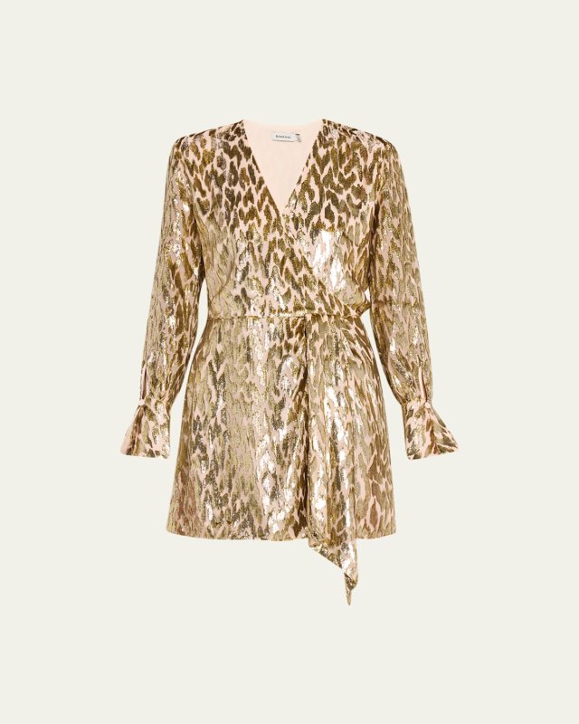Camryn Metallic Print Mini Wrap Dress