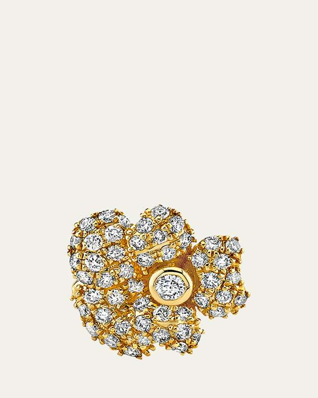 14K Yellow Gold Pave Diamond Pansy Single Stud Earring