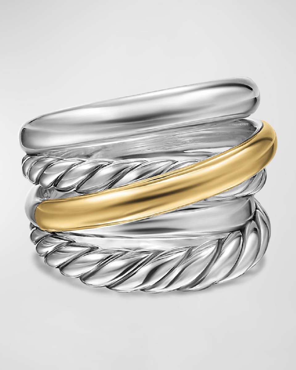 Bold Crossover 5 Row Ring in Silver and 14K Gold, 17.5mm