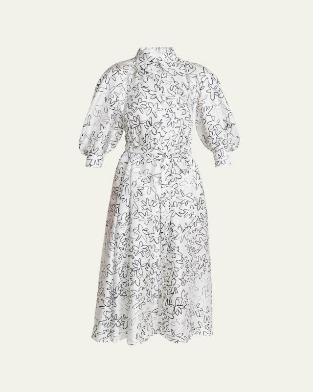 Floral-Print Cutout Midi Silk Shirt Dress