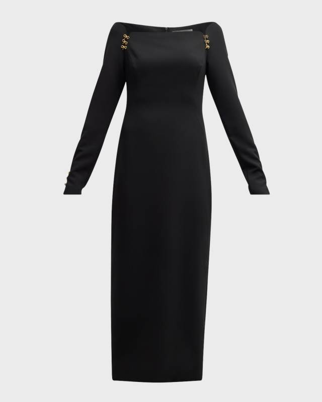 Bow-Detail Long-Sleeve Maxi Dress