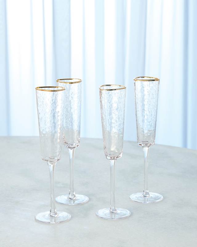 Clear Champaign Glasses w/ Gold Rim, Set of 4