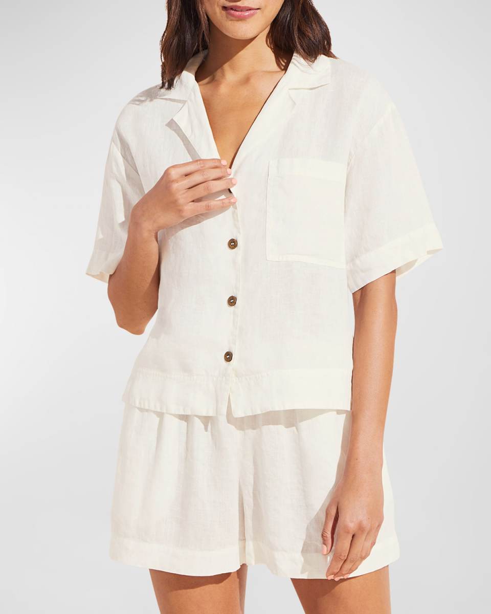 Garment-Dyed Short Linen Pajama Set