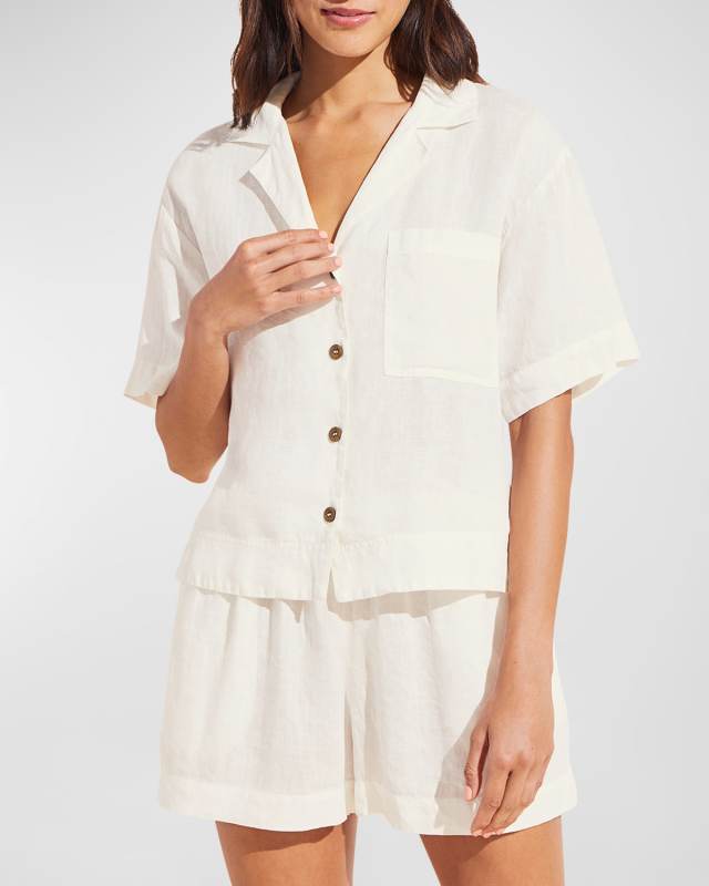 Garment-Dyed Short Linen Pajama Set