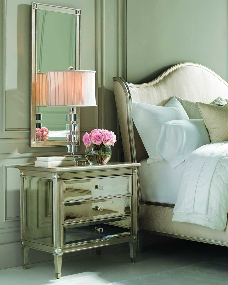 Emilee Antiqued Mirror 3-Drawer Nightstand