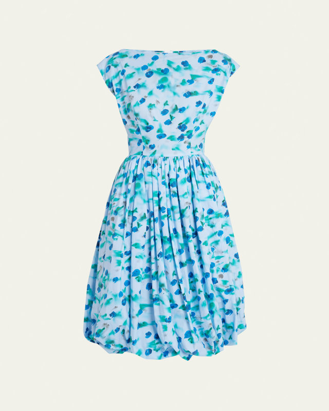 Floral Print Midi Dress with Balloon Skirt