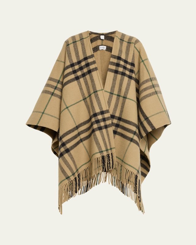 Catey Check Wool Cashmere Cape