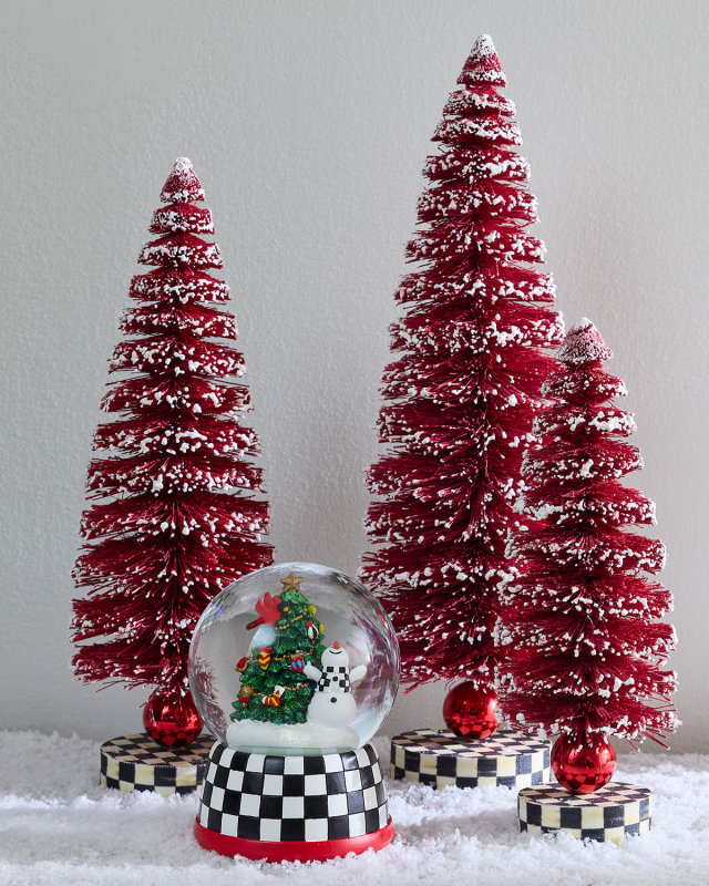 Cozy Christmas Red Bottle Brush Trees, Set of 3