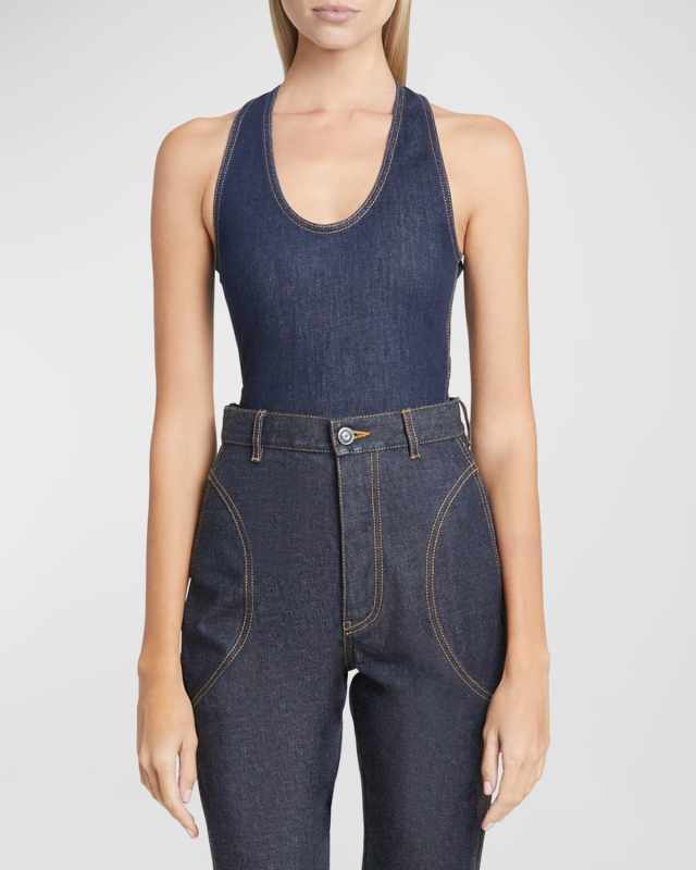 Crossback Sleeveless Denim Bodysuit
