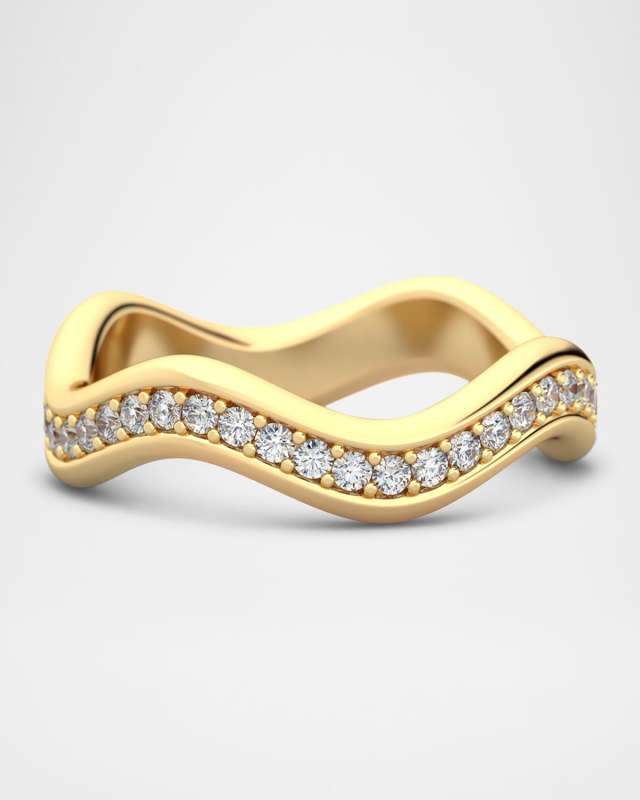 18K Yellow Gold Thick Curve Polished Stacking Ring with Diamonds