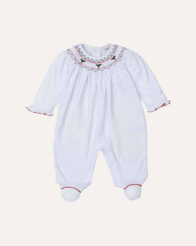 Girl's Holiday Medley '24 Hand Smocked Footie, Size Newborn-