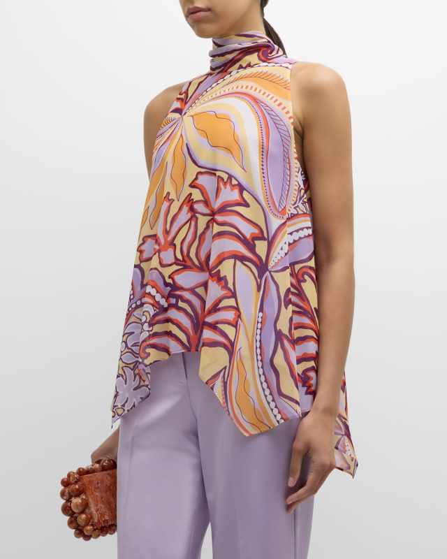 Monique Floral-Print Handkerchief Blouse