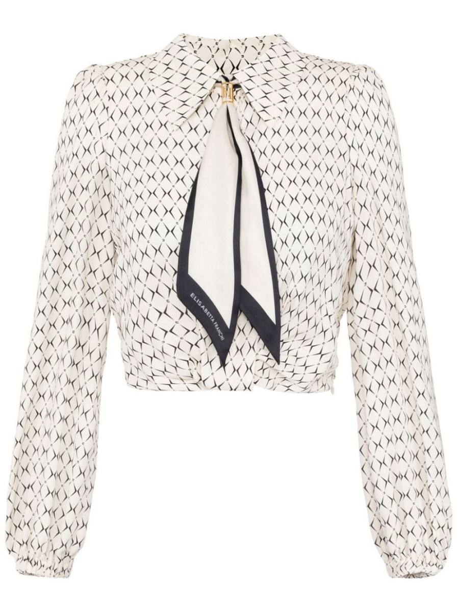 scarf-embellishment georgette cropped blouse