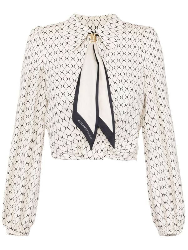 scarf-embellishment georgette cropped blouse