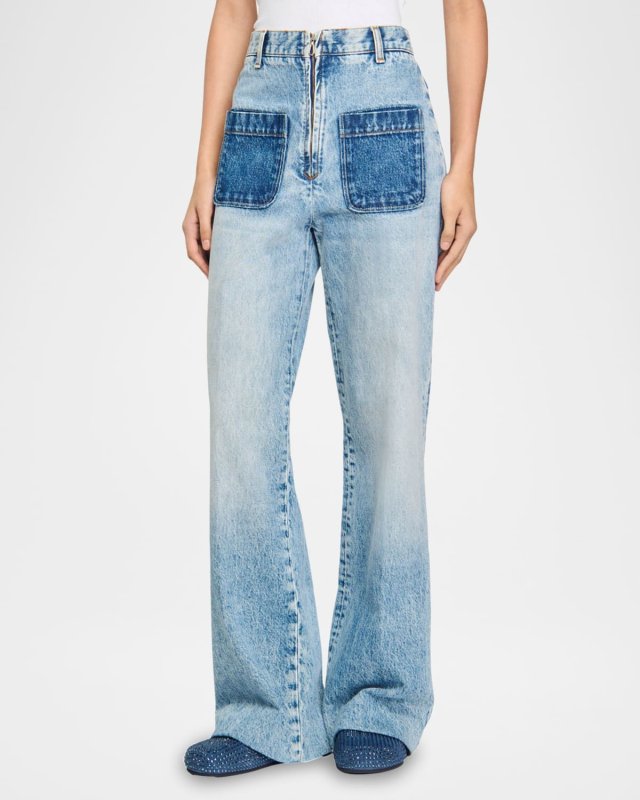 Oslone Wide-Leg Patch Pocket Jeans