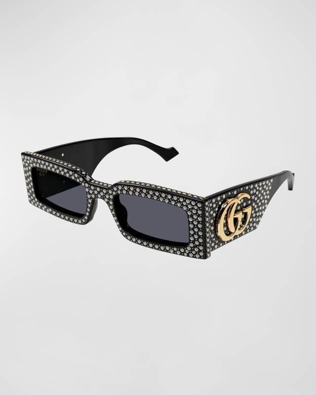 Embellished Acetate Rectangle Sunglasses