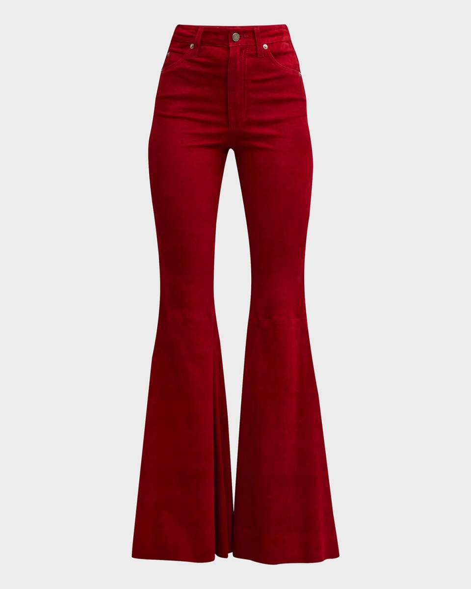 Super High-Rise Bell Flared Suede Pants