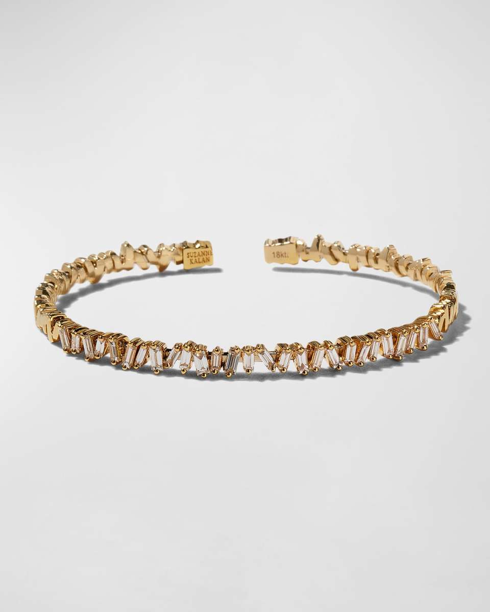 18k Yellow Gold Flexible Bangle with Diamond Baguettes, Size M