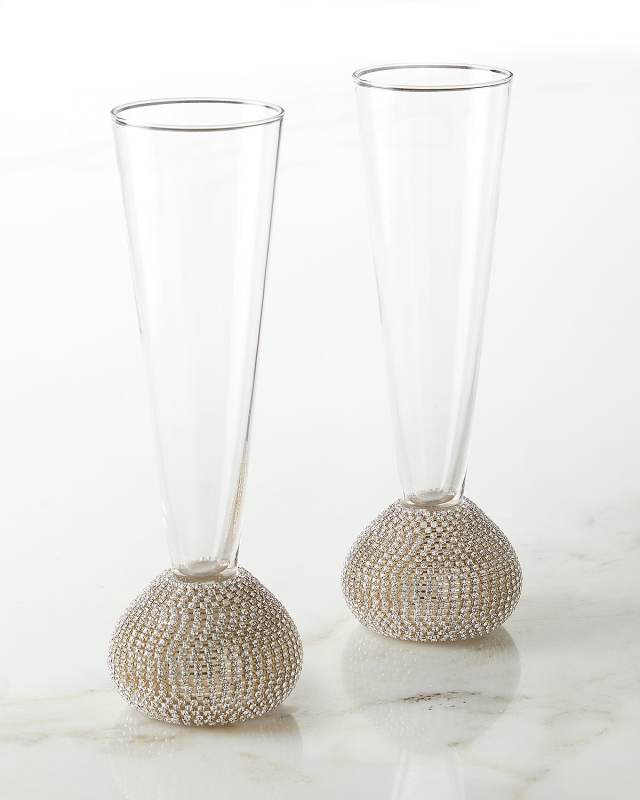 Silver Bling Flute Glasses, Set of 2