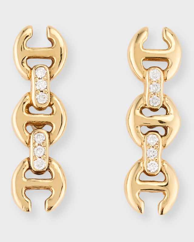 18K Yellow Gold 3mm Toggle Stud Earrings with Diamond Bridges