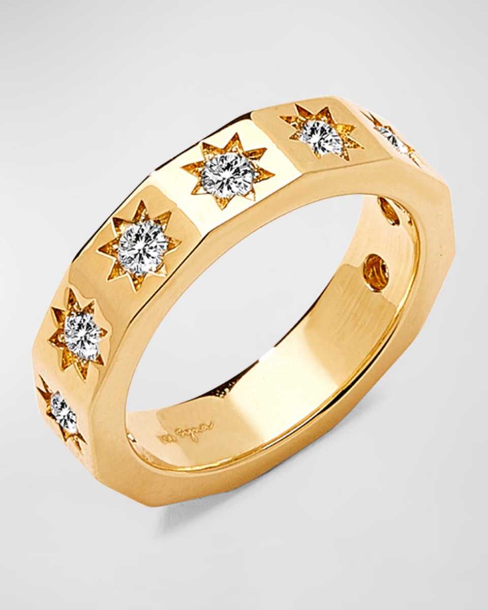 18K Yellow Gold Diamond Star Band Ring, Size