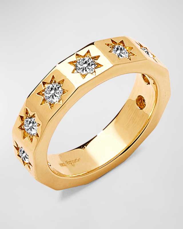 18K Yellow Gold Diamond Star Band Ring, Size