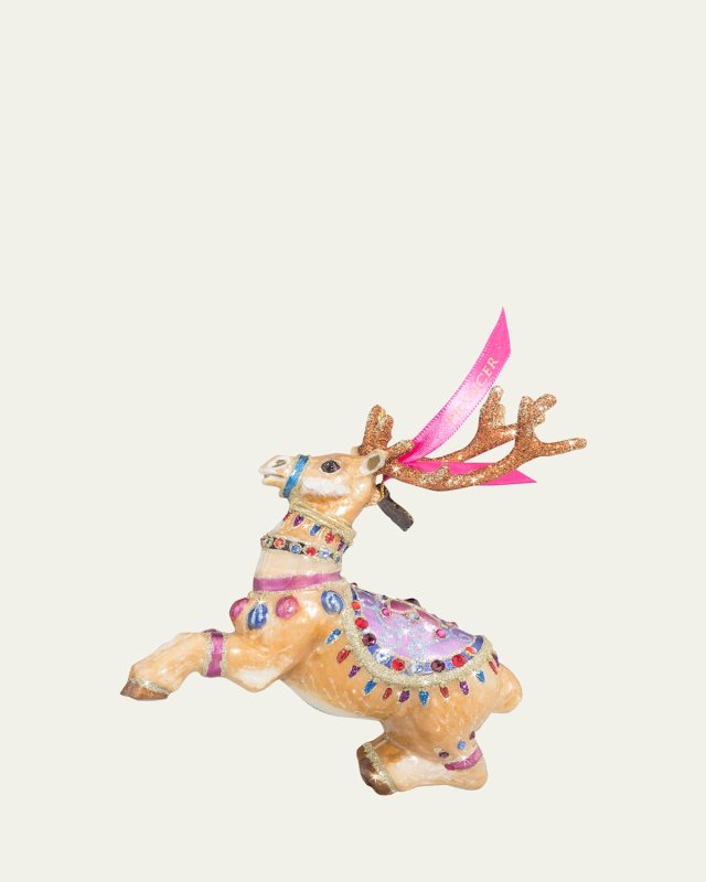 Prancer Reindeer Glass Christmas Ornament