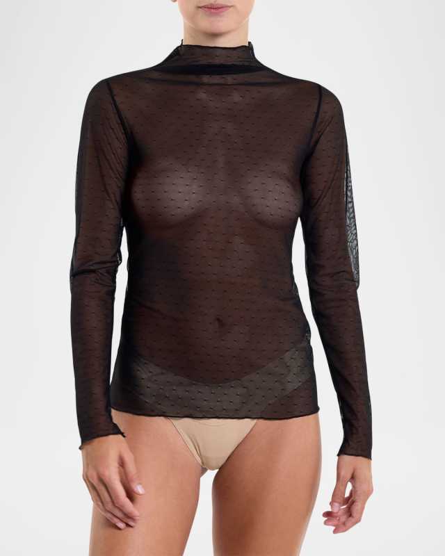 &Oh Mock-Neck Dotted Tulle Top