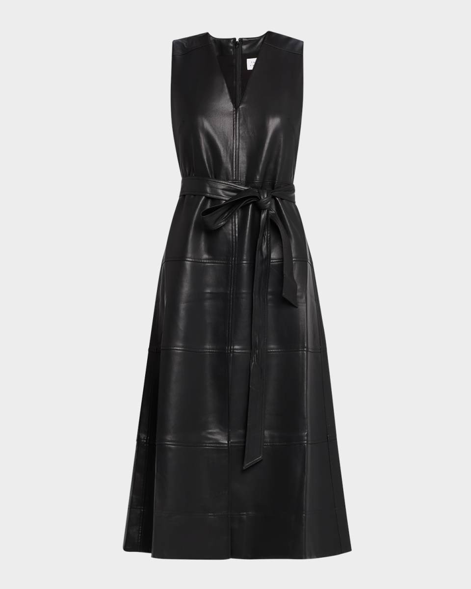 Reinella Belted Vegan Leather Midi Dress