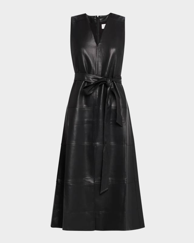 Reinella Belted Vegan Leather Midi Dress