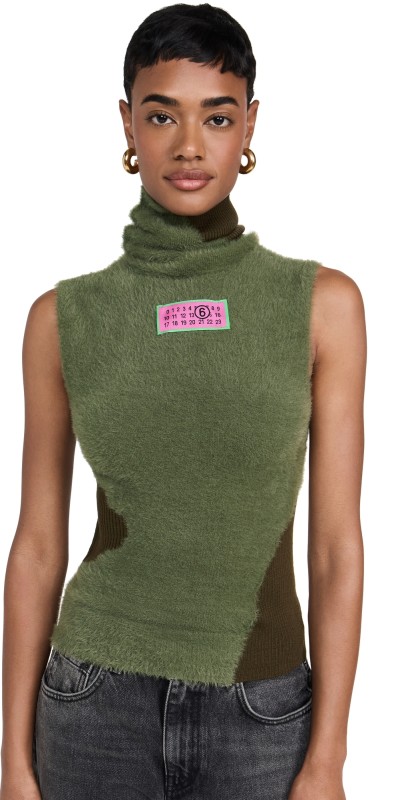 MM6 Maison Margiela Furry Intarsia Knit Sweater Vest Sage