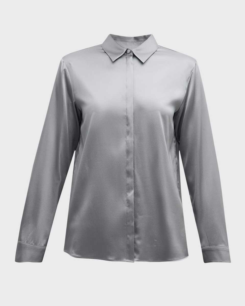 Button-Down Shiny Silk Blouse