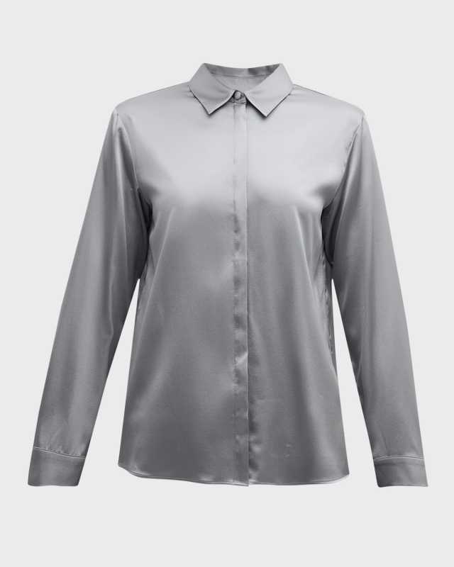 Button-Down Shiny Silk Blouse