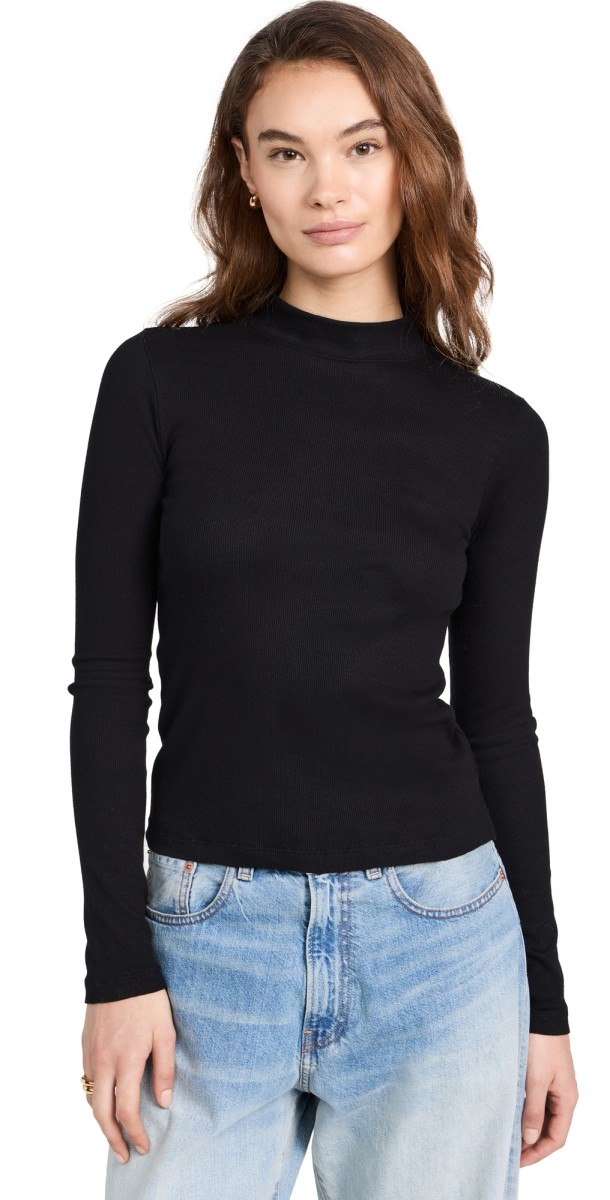 ASKK NY Mock Neck Long Sleeve Pullover Black