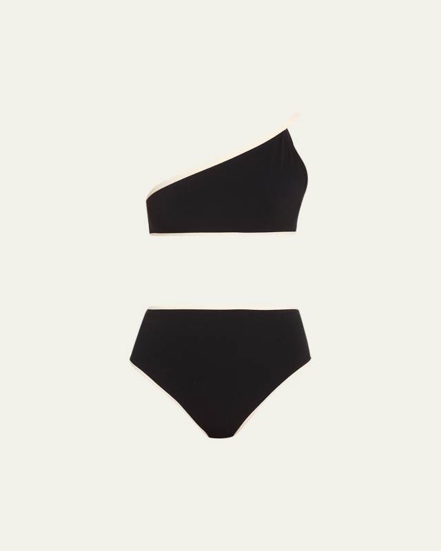 Crepe Two-Piece Bikini Set with Contrast Piping