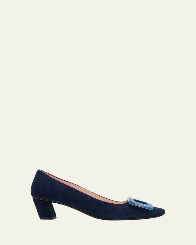 Belle Vivier Suede Buckle Pumps