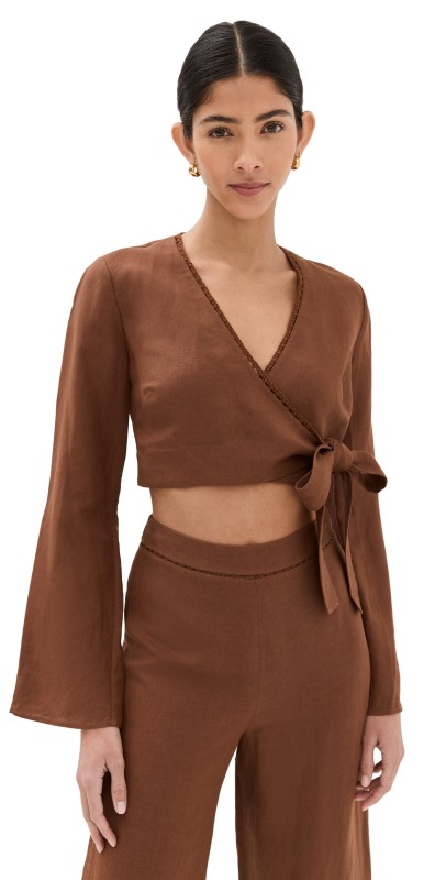 SIMKHAI Hailey Wrap Crop Top Bronze