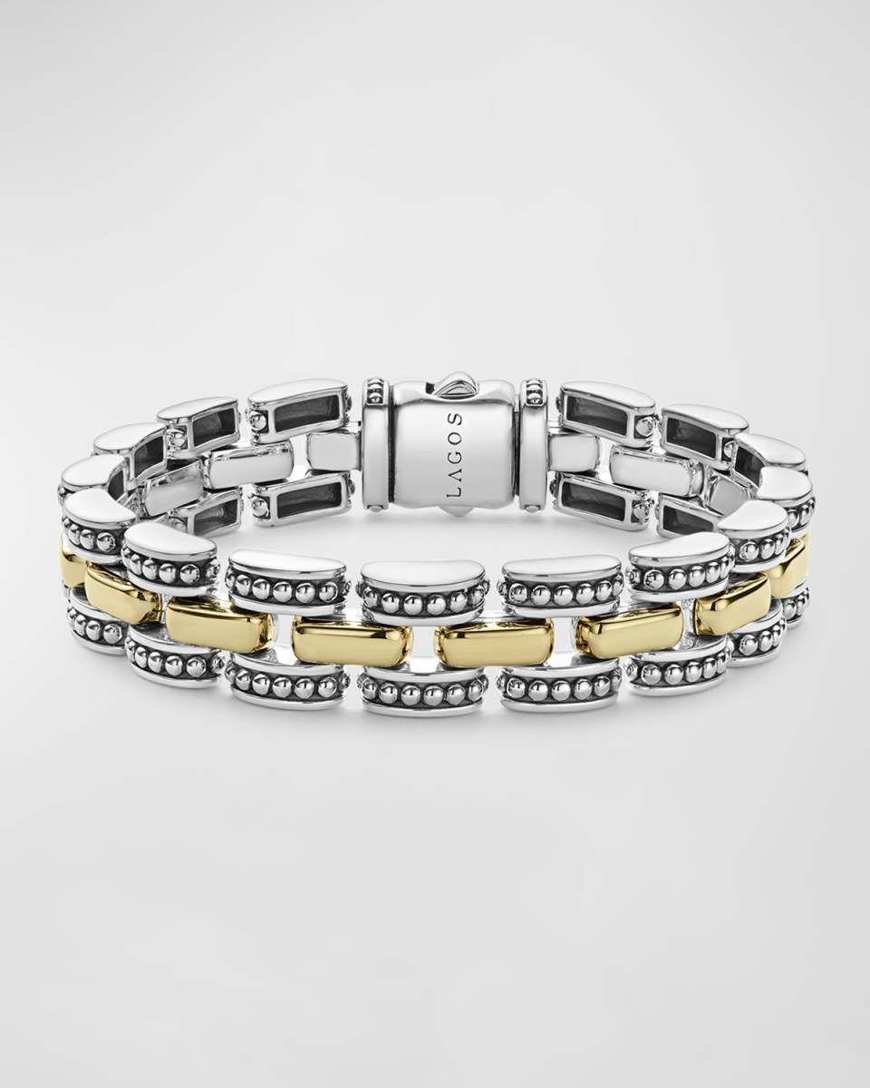 High Bar Two-Tone 12mm Link Bracelet, 6-8"L