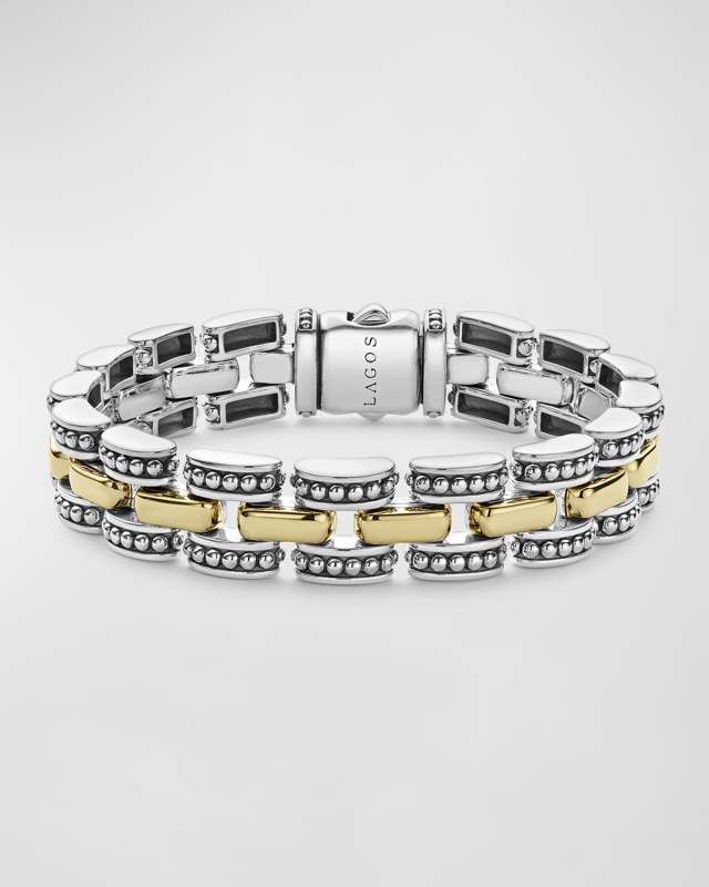 High Bar Two-Tone 12mm Link Bracelet, 6-8"L