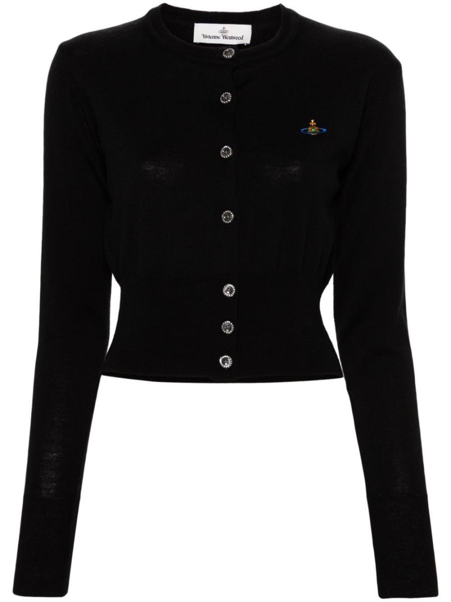 Orb logo-embroidered wool cardigan