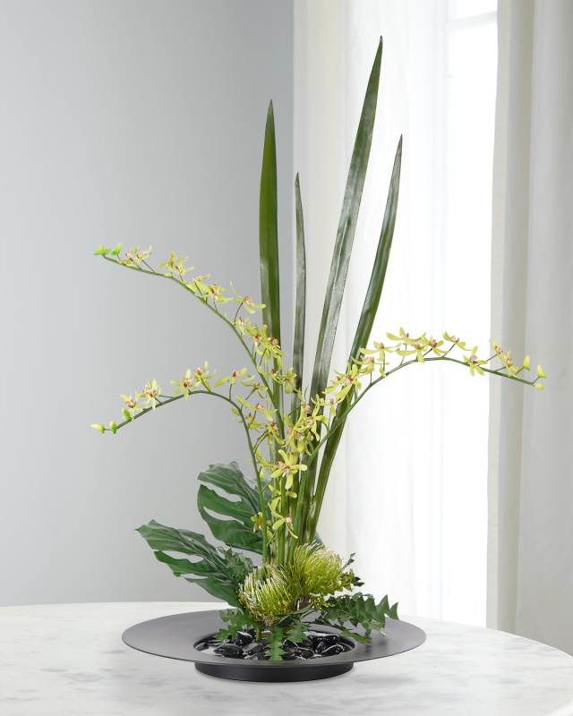 Faux Orchid Protea Plant In Tray, 36"T