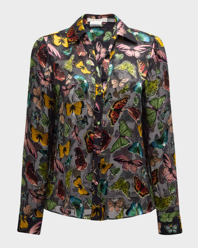 Eloise Butterfly-Print Button-Front Blouse