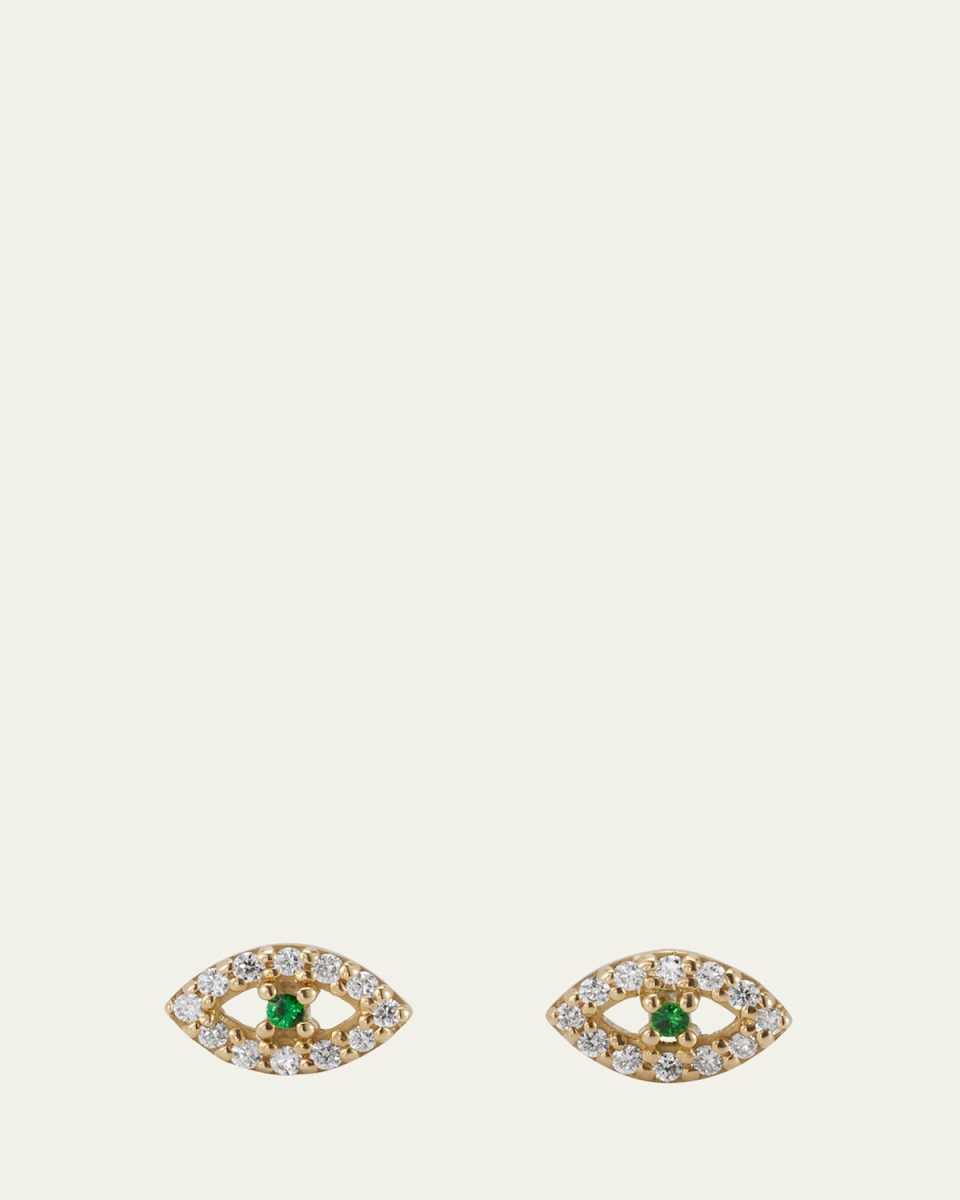 ​18K Gold Kitten Eye Stud Earrings with Diamonds