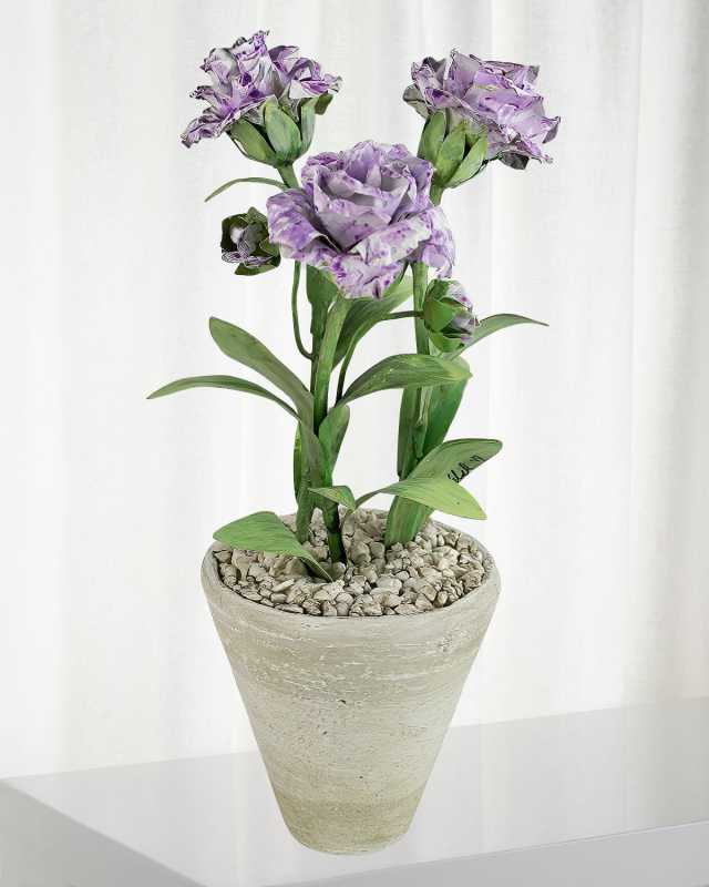 Carnation January Birth Flower in White Terracotta Pot