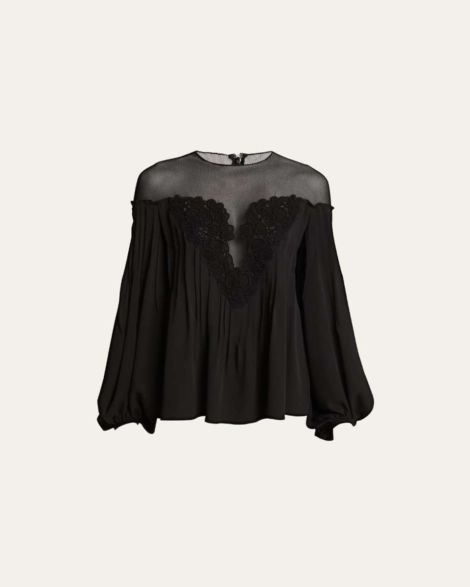 Illusion Silk Top with Lace Detail