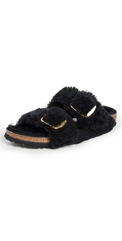 Birkenstock Arizona Big Buckle Teddy Sandals Black/Gold