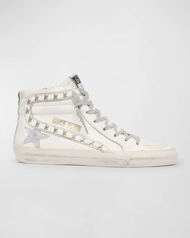 Slide Mid-Top Star Stud Leather Sneakers
