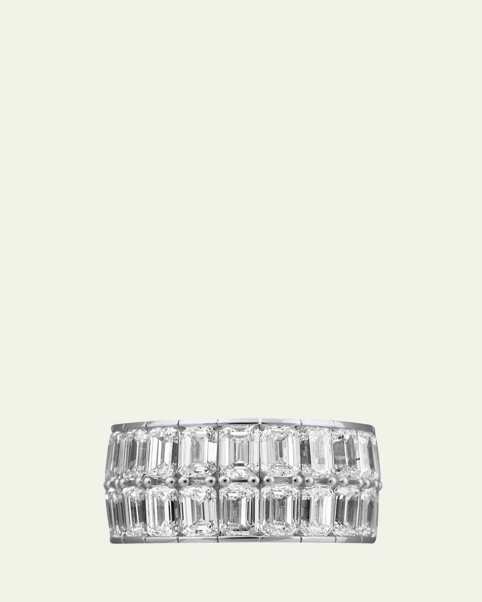 18K White Gold Xpandable 2-Row Emerald Cut Diamond Ring