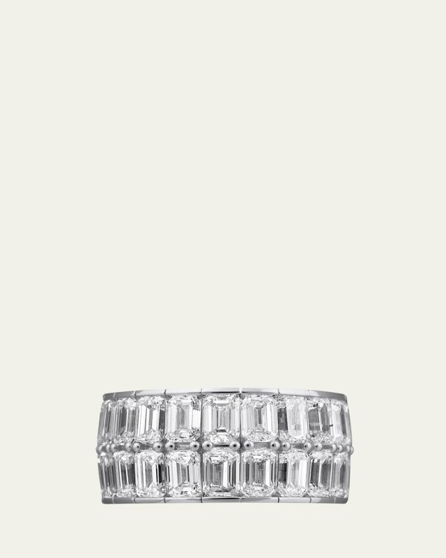 18K White Gold Xpandable 2-Row Emerald Cut Diamond Ring