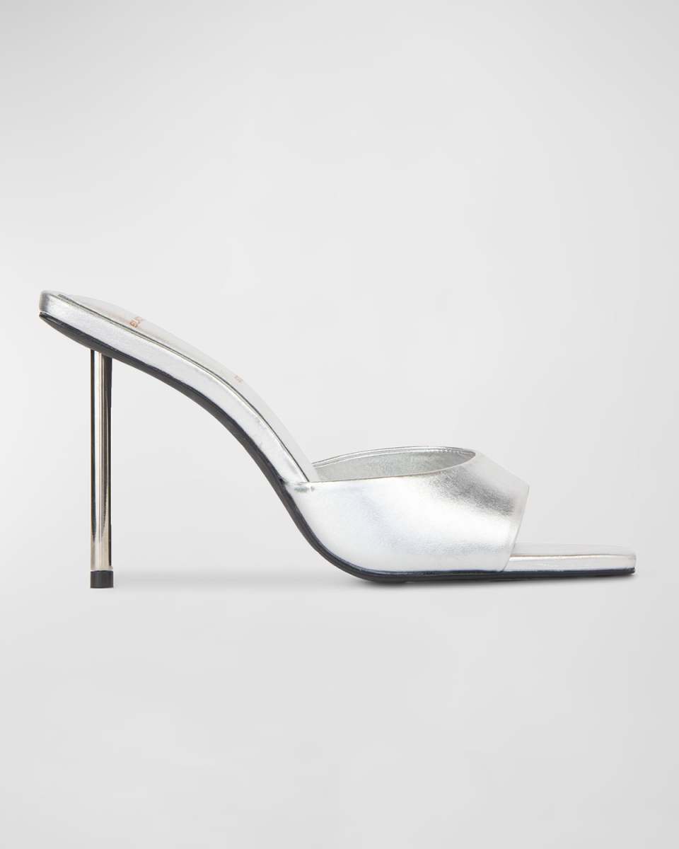 Metallic Leather Stiletto Mule Sandals
